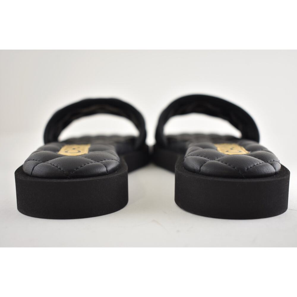 Chanel REV Black Quilted Leather Gold Logo Mule Slide Sandal Flip Flop Flat 35 - Picture 16 of 16
